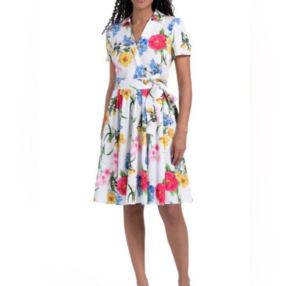 Karl Lagerfeld Dresses & Skirts - Karl Lagerfeld Red and Blue V-Neck Midi Dress